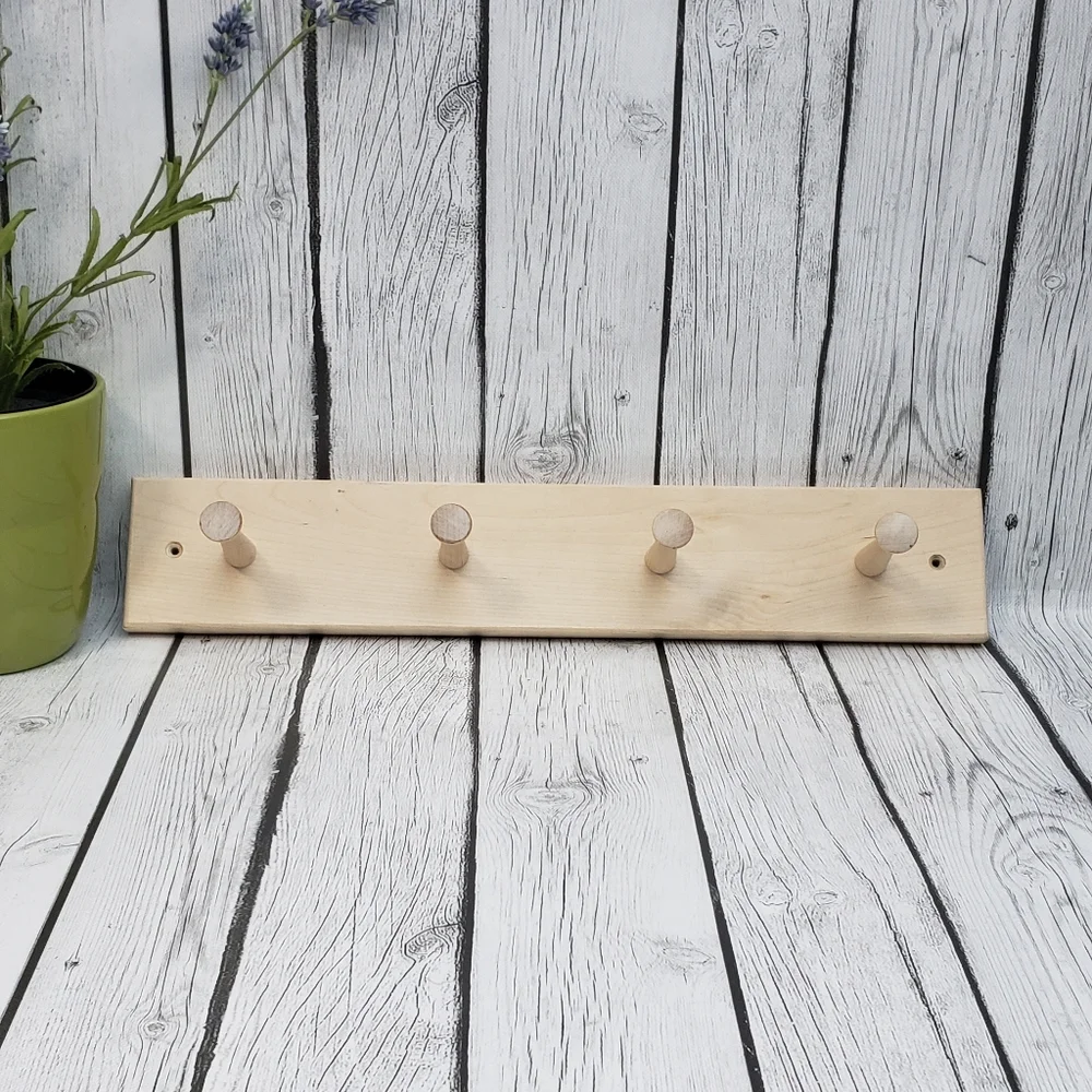 Mainstays 18 in. Wall Mounted Unfinished Wood Hook Rack, 4 Pegs